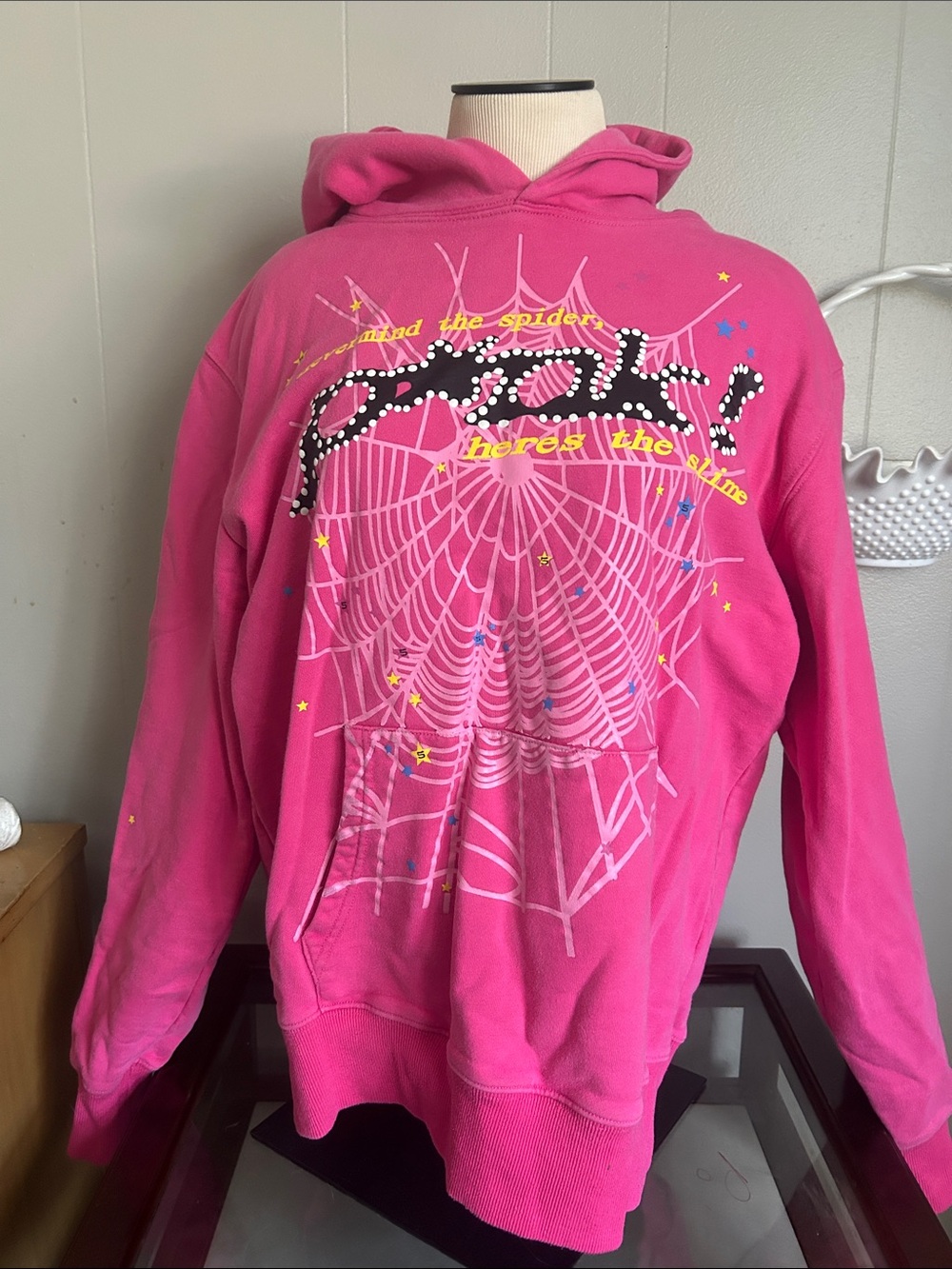 Bright Pink Sp5der P*NK V2 hoodie size Large